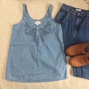 Vintage Lucky Brand Chambray Eyelet Tank